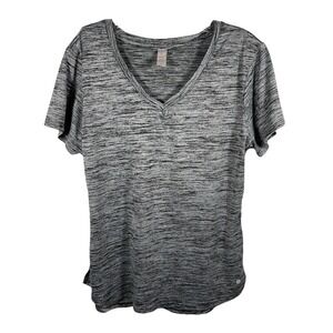 Bally Total Fitness Women's Active Top Short Sleeve V Neck Size XL Gray Heather